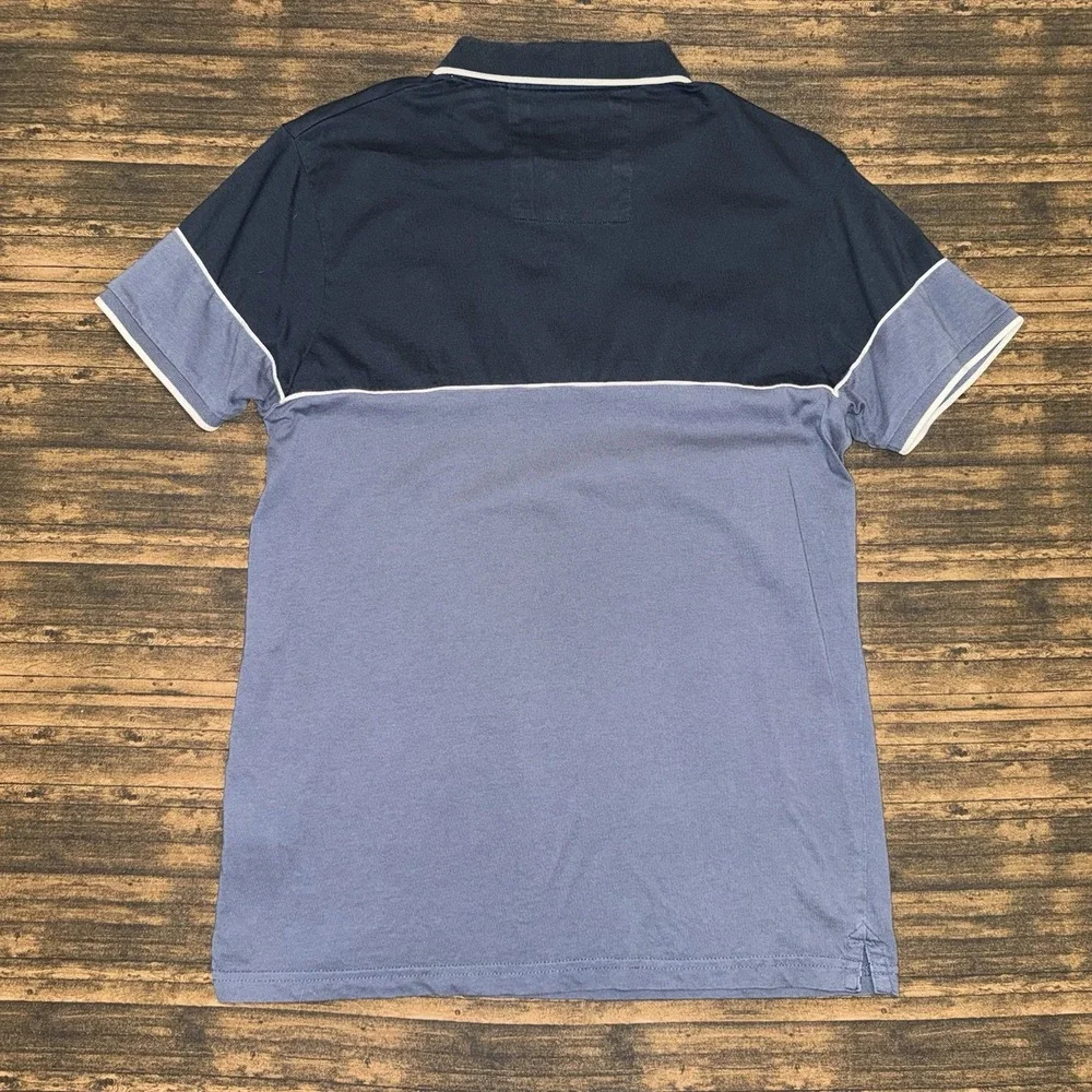 Denim & Flower Polo Shirt Mens S Navy Zip Neck Colorblock